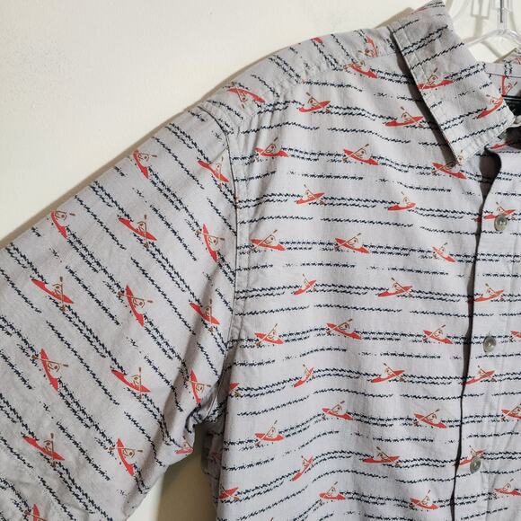 Woolrich kayak print organic cotton short sleeve button up shirt mens size large - Picture 6 of 9